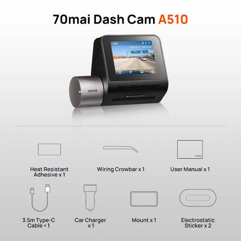 70mai A510 HDR DashCam With RC12 Rear Camera
