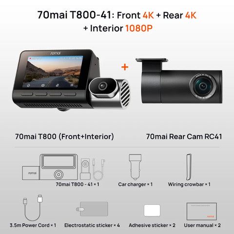 70mai T800 Dashcam | 3 Channel | Dual 4K HDR