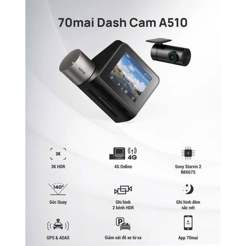 70mai A510 HDR DashCam With RC12 Rear Camera