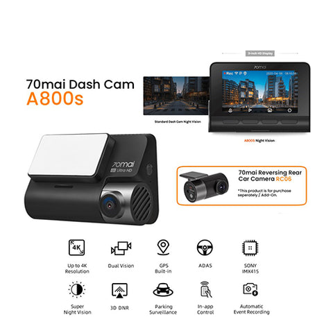 70mai 4K A800S Dash Cam+ Rear Cam